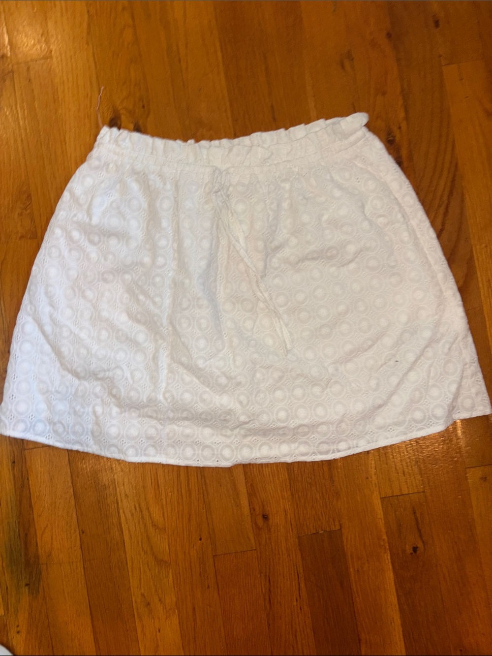 GB Women's White Eyelet Elastic Waist Skirt Large New